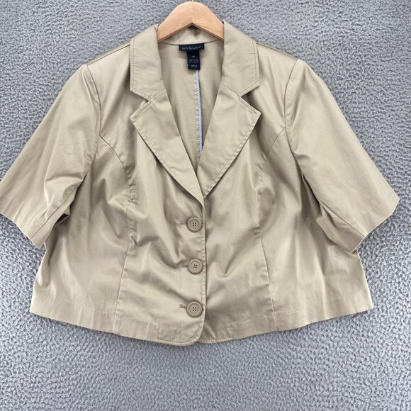 Lane Bryant Jacket Womens 24 Plus Beige Short Sleeve Button Up Cropped Stretch - Picture 1 of 9